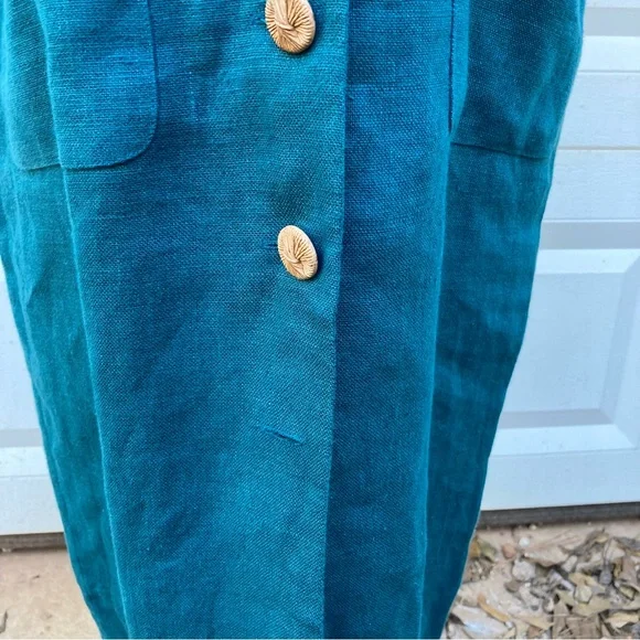 Liz Claiborne Vintage Linen Maxi Dress Womens 10 Green 90s Button Front Pockets - Picture 3 of 16